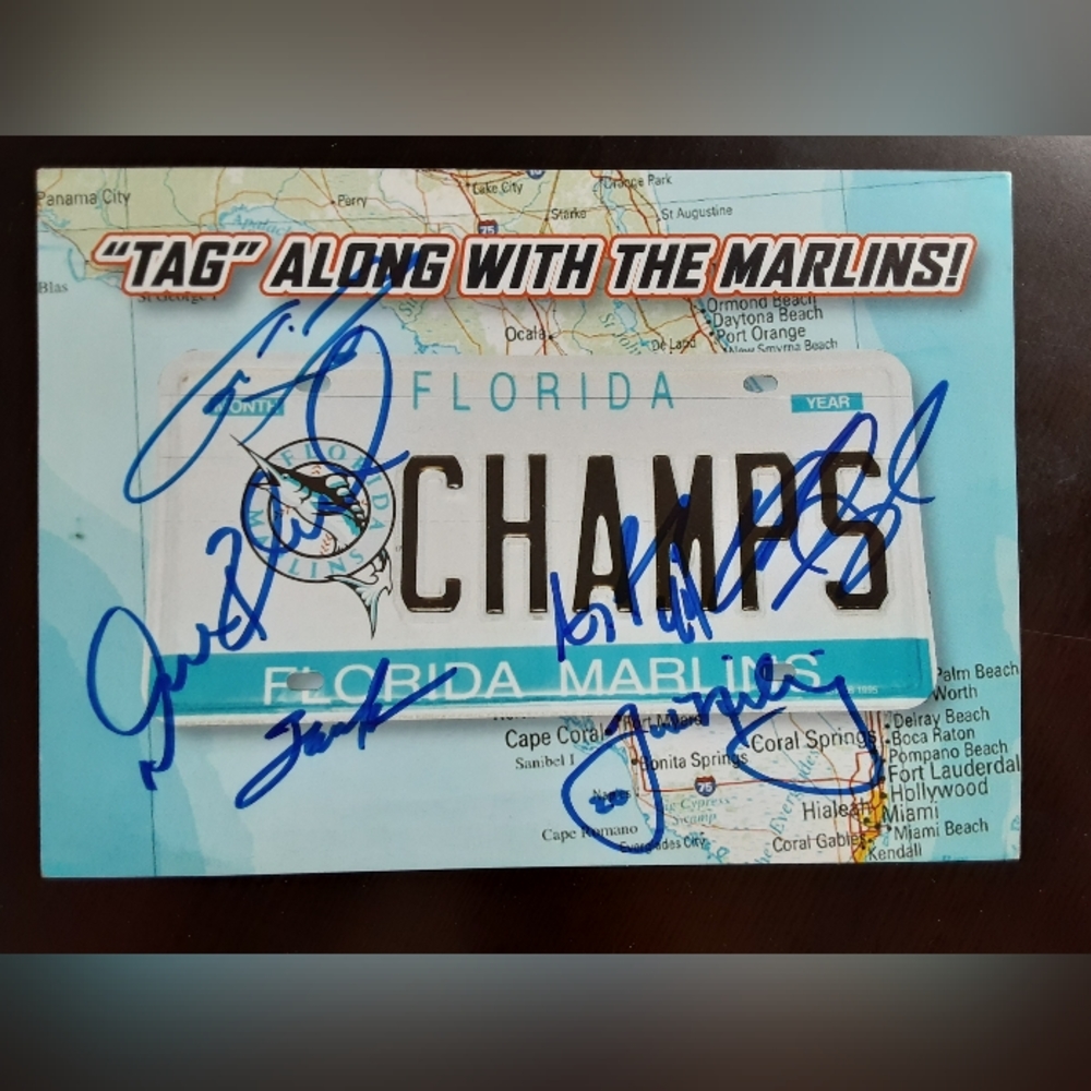 Christian Yelich Miami Marlins Signed Autograph Team Card MLB Brewers